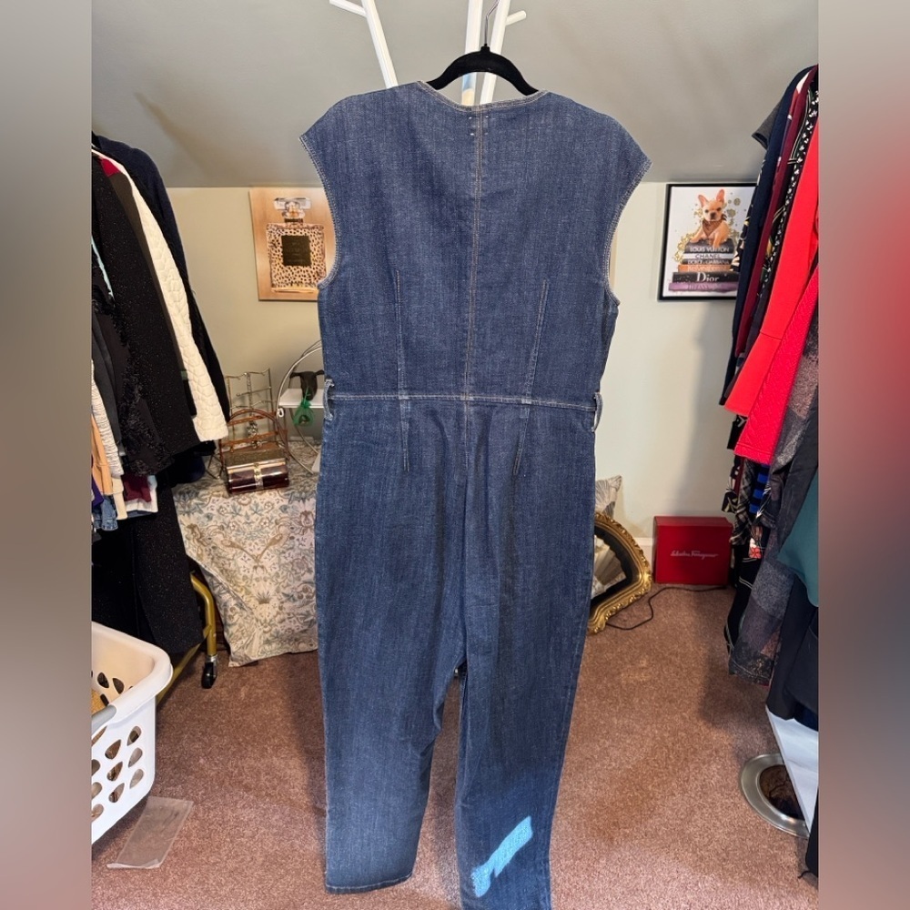 EUC Rebecca Taylor La Vie Dark Wash Blue Denim Jumpsuit  No Belt - Picture 2 of 11